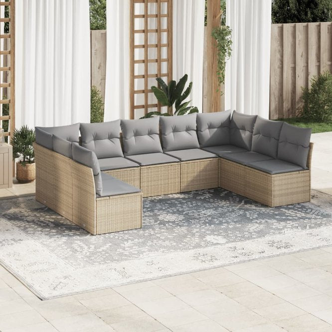 9-tlg. Garten-Sofagarnitur mit Kissen Schwarz Poly Rattan