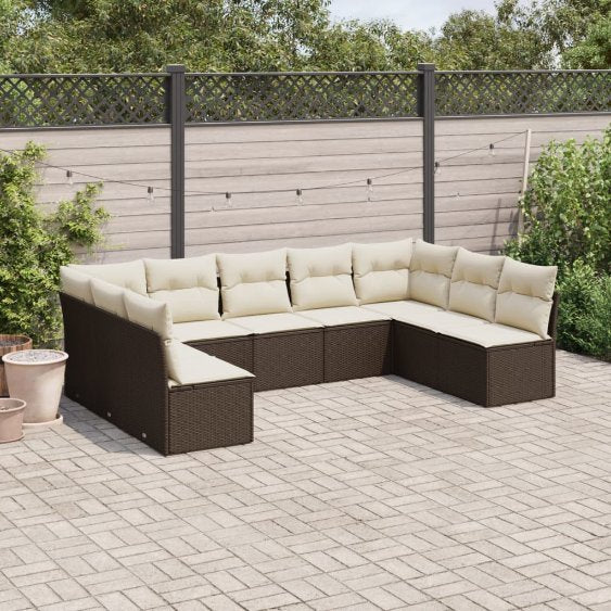 9-tlg. Garten-Sofagarnitur mit Kissen Schwarz Poly Rattan