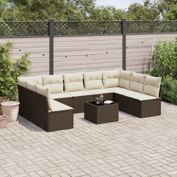 9-tlg. Garten-Sofagarnitur mit Kissen Schwarz Poly Rattan