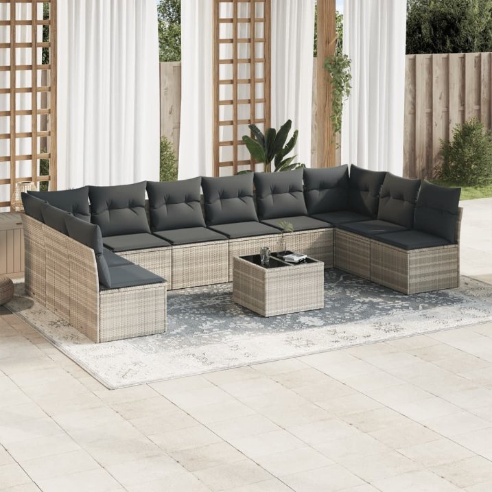 vidaXL 10-tlg. Garten-Sofagarnitur mit Kissen Schwarz Poly Rattan