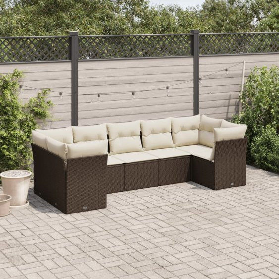 7-tlg. Garten-Sofagarnitur mit Kissen Schwarz Poly Rattan