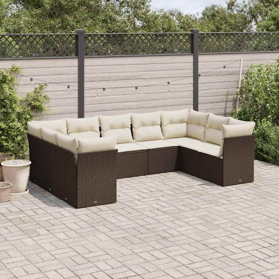 9-tlg. Garten-Sofagarnitur mit Kissen Schwarz Poly Rattan