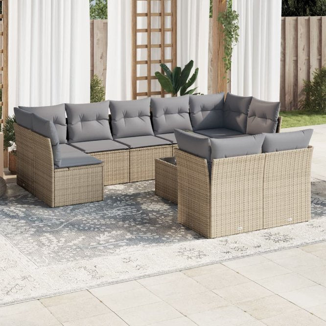 9-tlg. Garten-Sofagarnitur mit Kissen Schwarz Poly Rattan