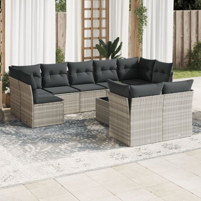 9-tlg. Garten-Sofagarnitur mit Kissen Schwarz Poly Rattan