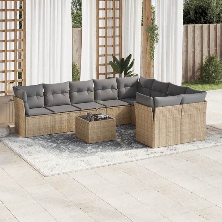 9-tlg. Garten-Sofagarnitur mit Kissen Schwarz Poly Rattan