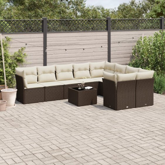 9-tlg. Garten-Sofagarnitur mit Kissen Schwarz Poly Rattan