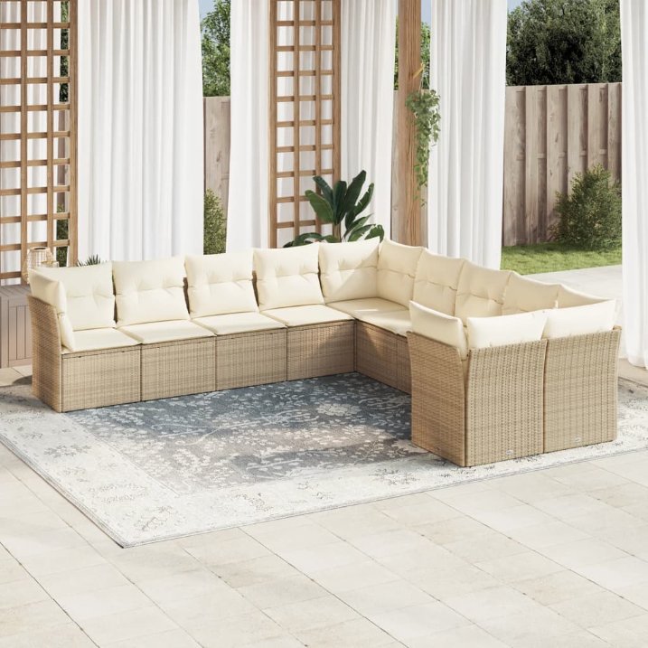 vidaXL 10-tlg. Garten-Sofagarnitur mit Kissen Schwarz Poly Rattan
