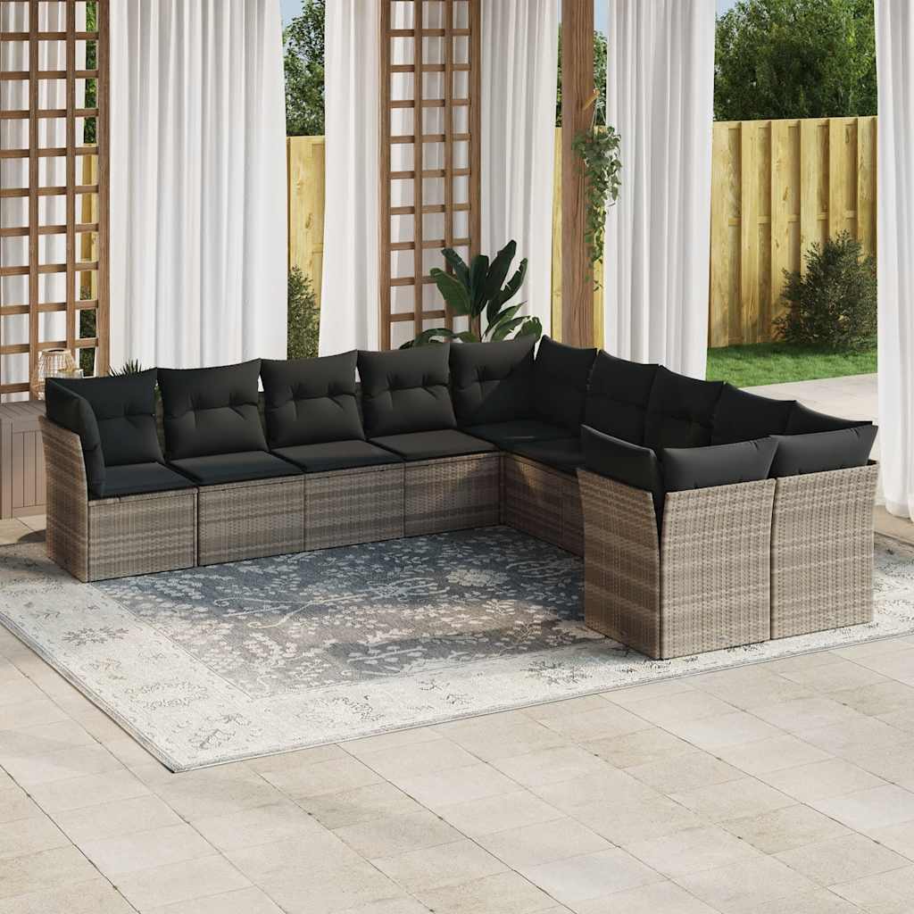 vidaXL 10-tlg. Garten-Sofagarnitur mit Kissen Schwarz Poly Rattan
