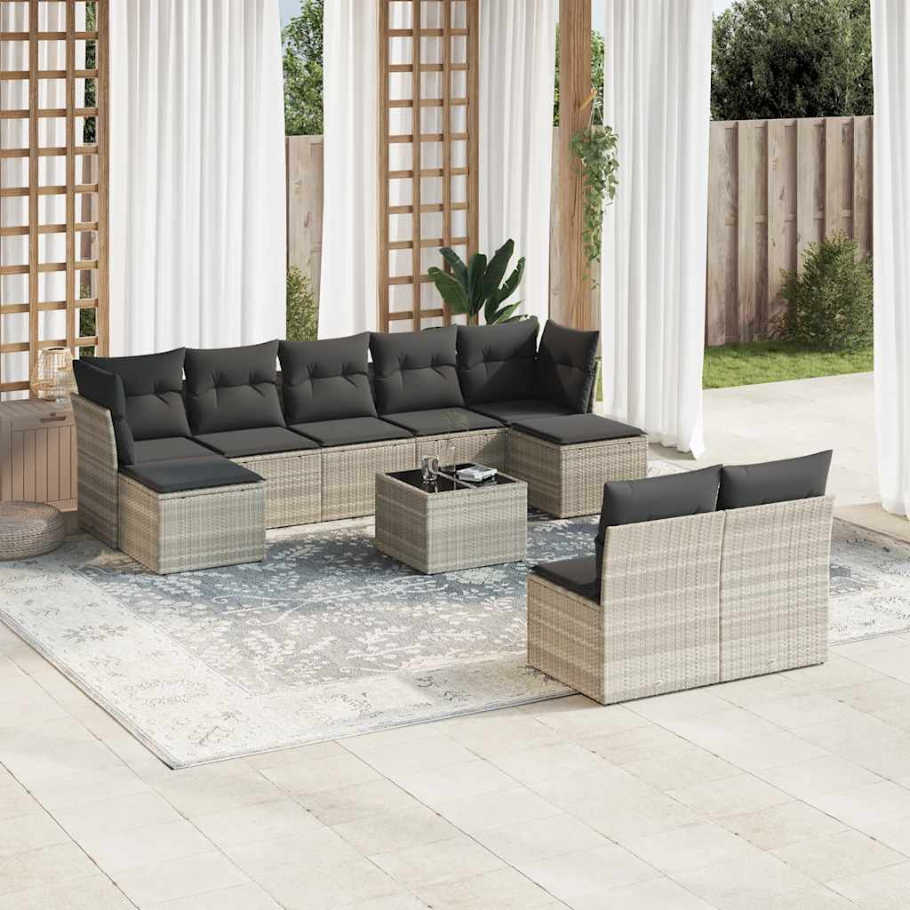 9-tlg. Garten-Sofagarnitur mit Kissen Schwarz Poly Rattan