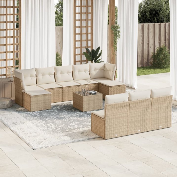 vidaXL 10-tlg. Garten-Sofagarnitur mit Kissen Schwarz Poly Rattan