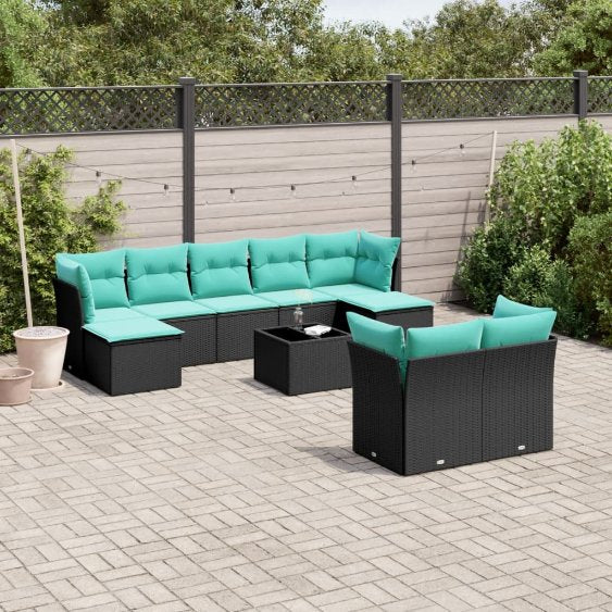 9-tlg. Garten-Sofagarnitur mit Kissen Grau Poly Rattan
