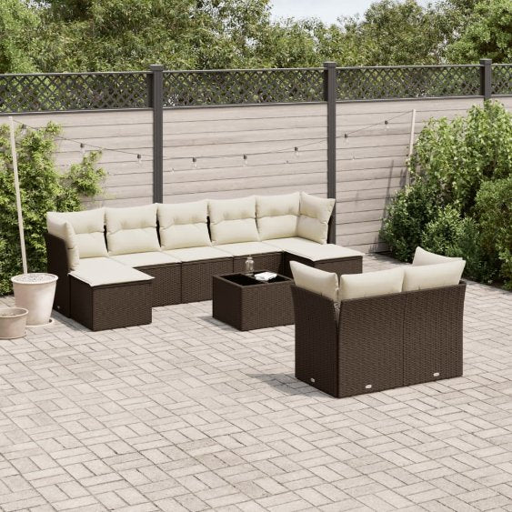 9-tlg. Garten-Sofagarnitur mit Kissen Schwarz Poly Rattan