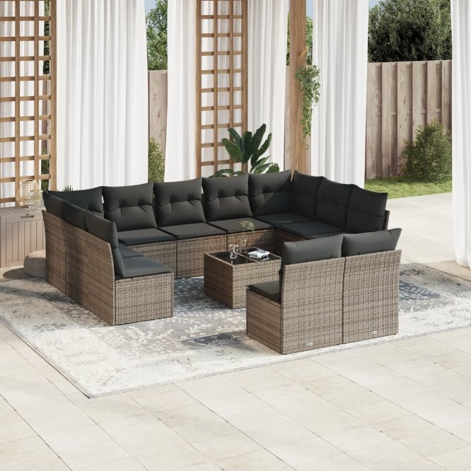 vidaXL 11-tlg. Garten-Sofagarnitur mit Kissen Schwarz Poly Rattan