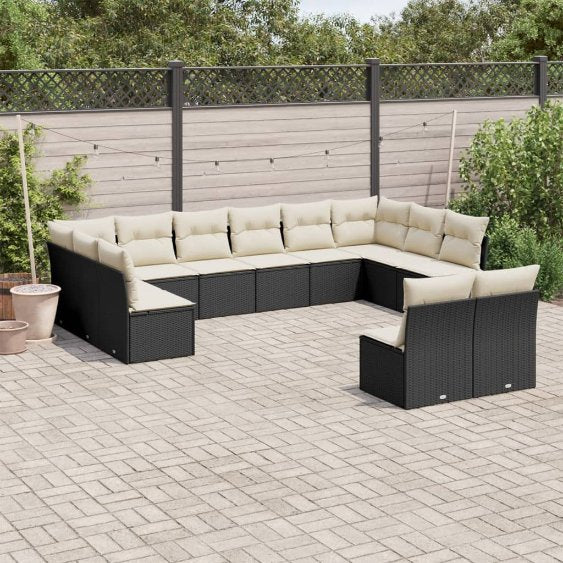 vidaXL 12-tlg. Garten-Sofagarnitur mit Kissen Schwarz Poly Rattan