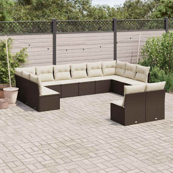 vidaXL 12-tlg. Garten-Sofagarnitur mit Kissen Schwarz Poly Rattan