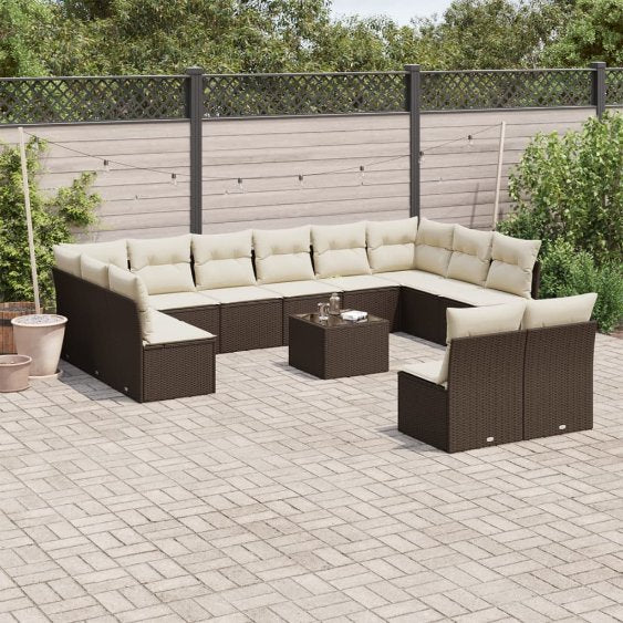 vidaXL 12-tlg. Garten-Sofagarnitur mit Kissen Schwarz Poly Rattan