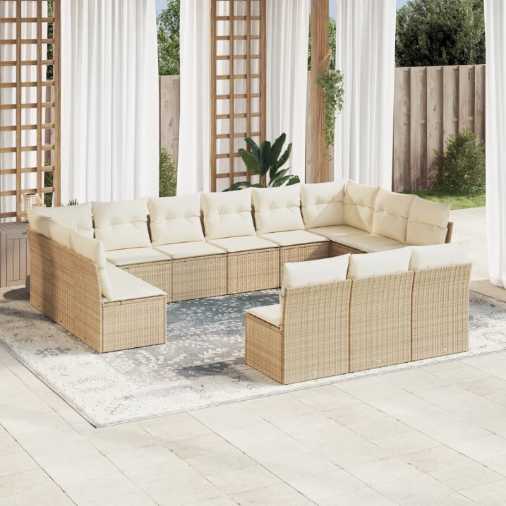13-tlg. Garten-Sofagarnitur mit Kissen Schwarz Poly Rattan