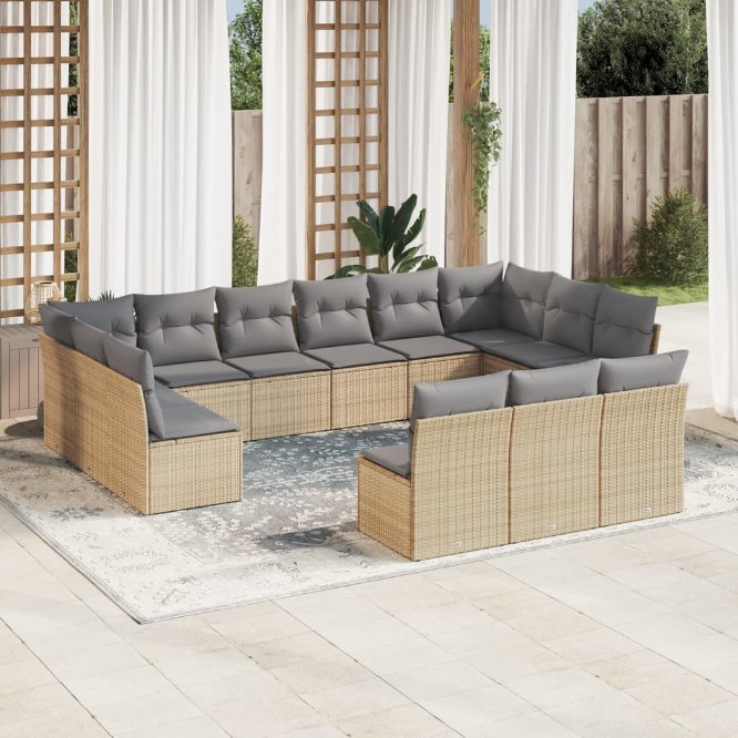 13-tlg. Garten-Sofagarnitur mit Kissen Schwarz Poly Rattan
