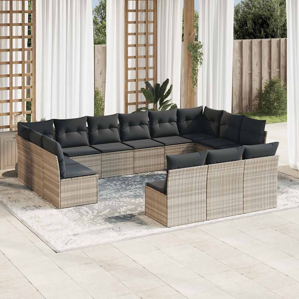 13-tlg. Garten-Sofagarnitur mit Kissen Schwarz Poly Rattan