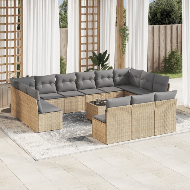 13-tlg. Garten-Sofagarnitur mit Kissen Schwarz Poly Rattan
