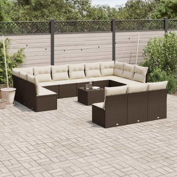 13-tlg. Garten-Sofagarnitur mit Kissen Schwarz Poly Rattan