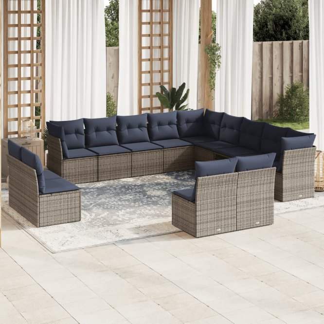 vidaXL 11-teiliges Gartensofa-Set mit Kissen, schwarzes Polyrattan