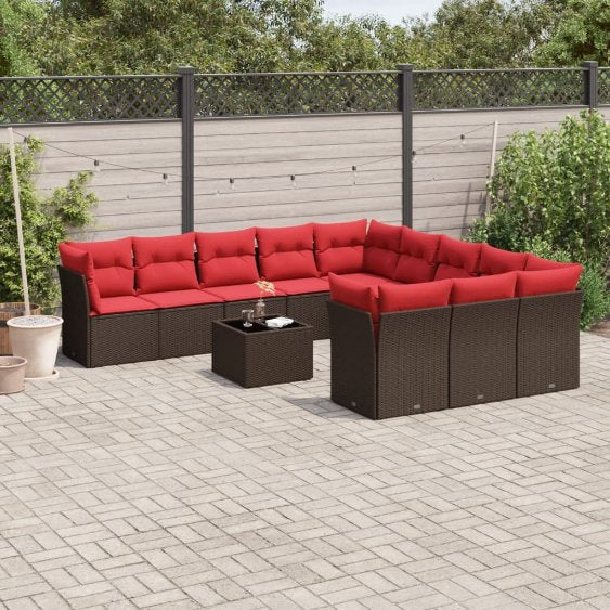 vidaXL 11-teiliges Gartensofa-Set mit Kissen, schwarzes Polyrattan