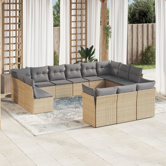 13-tlg. Garten-Sofagarnitur mit Kissen Schwarz Poly Rattan