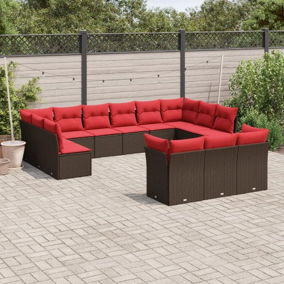 13-teiliges Gartensofa-Set mit Kissen, schwarzes Polyrattan