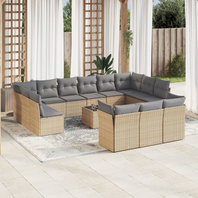 13-tlg. Garten-Sofagarnitur mit Kissen Schwarz Poly Rattan