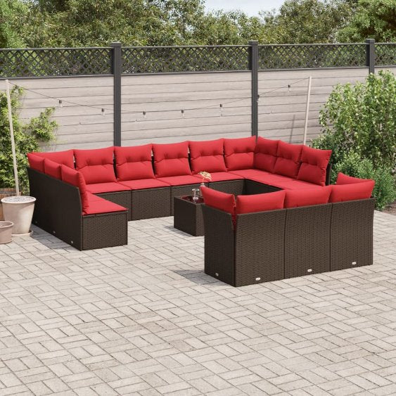 13-teiliges Gartensofa-Set mit Kissen, schwarzes Polyrattan