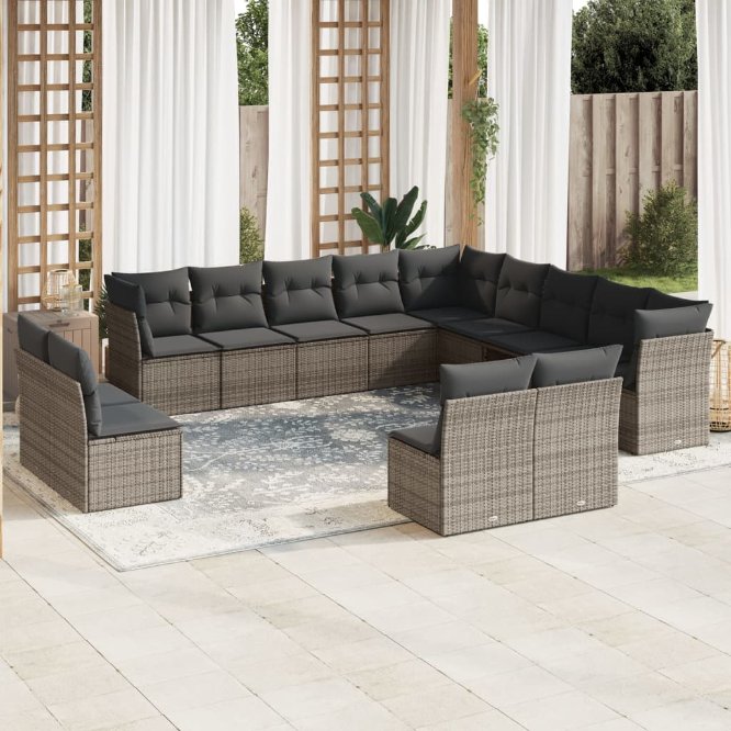 13-tlg. Garten-Sofagarnitur mit Kissen Schwarz Poly Rattan