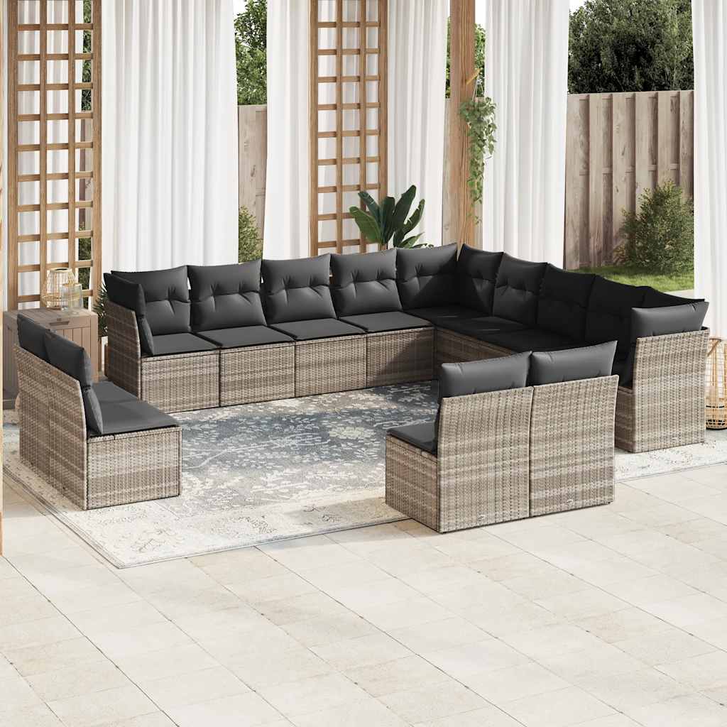 13-tlg. Garten-Sofagarnitur mit Kissen Schwarz Poly Rattan