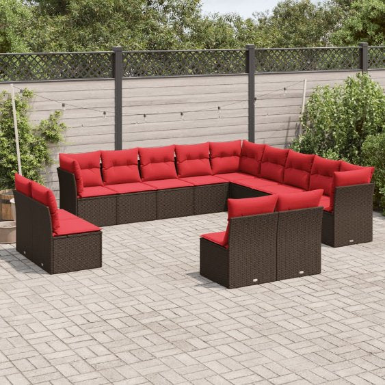 13-teiliges Gartensofa-Set mit Kissen, schwarzes Polyrattan