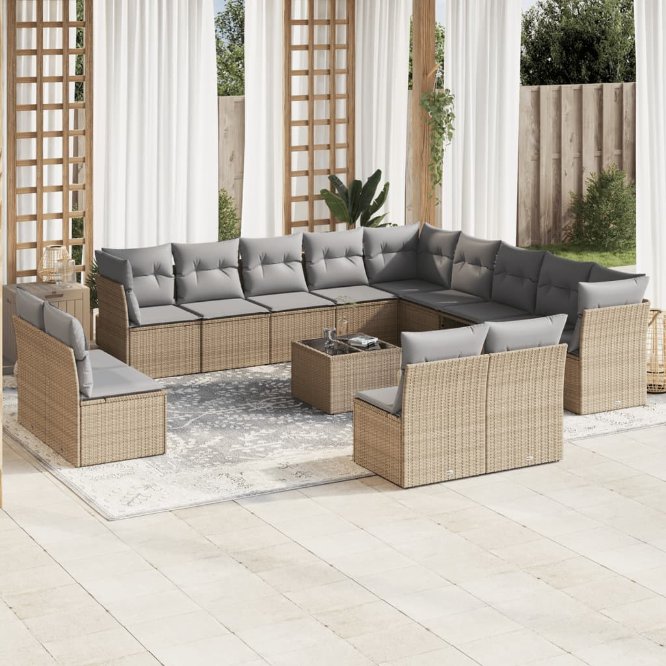 13-tlg. Garten-Sofagarnitur mit Kissen Schwarz Poly Rattan