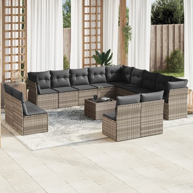 13-tlg. Garten-Sofagarnitur mit Kissen Schwarz Poly Rattan