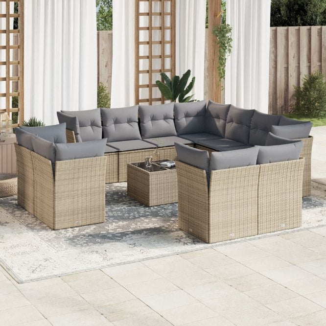 vidaXL 11-tlg. Garten-Sofagarnitur mit Kissen Schwarz Poly Rattan
