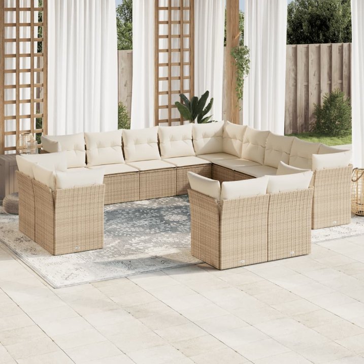 13-tlg. Garten-Sofagarnitur mit Kissen Schwarz Poly Rattan