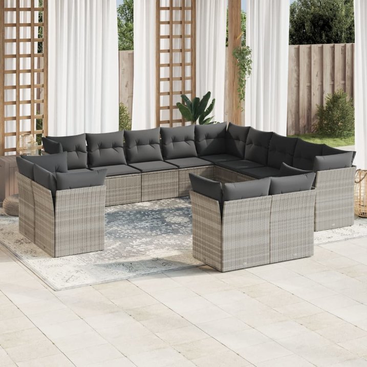 13-tlg. Garten-Sofagarnitur mit Kissen Schwarz Poly Rattan