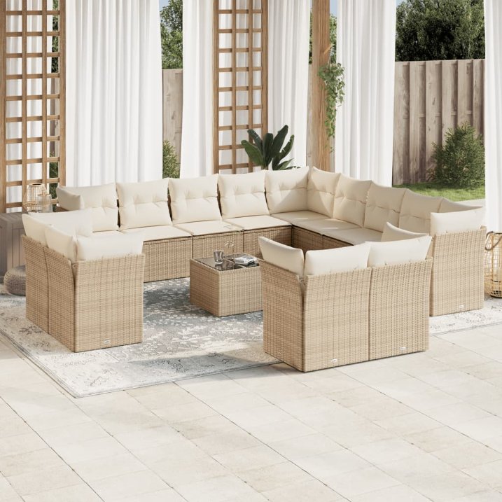 13-tlg. Garten-Sofagarnitur mit Kissen Schwarz Poly Rattan