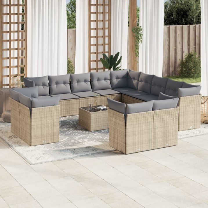 13-tlg. Garten-Sofagarnitur mit Kissen Schwarz Poly Rattan