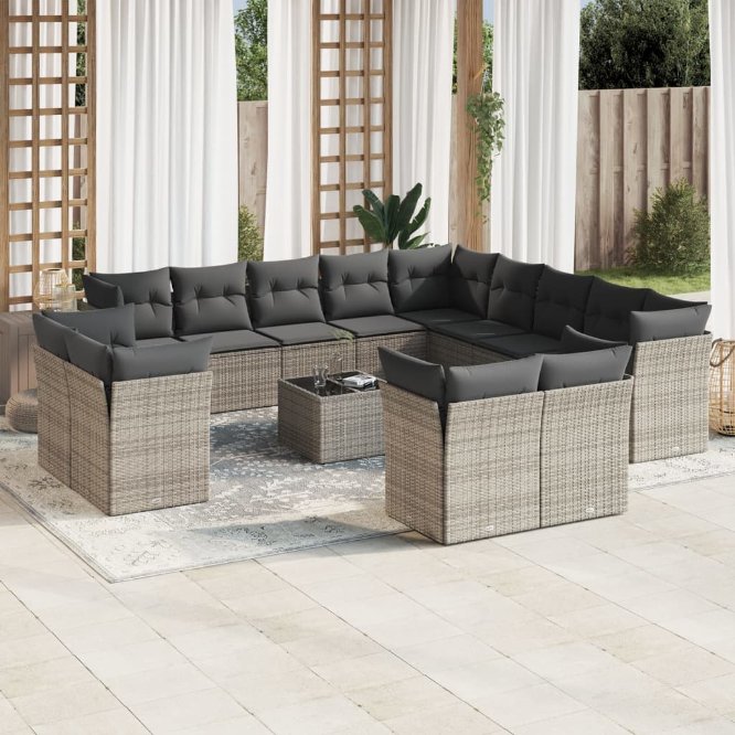 13-tlg. Garten-Sofagarnitur mit Kissen Schwarz Poly Rattan