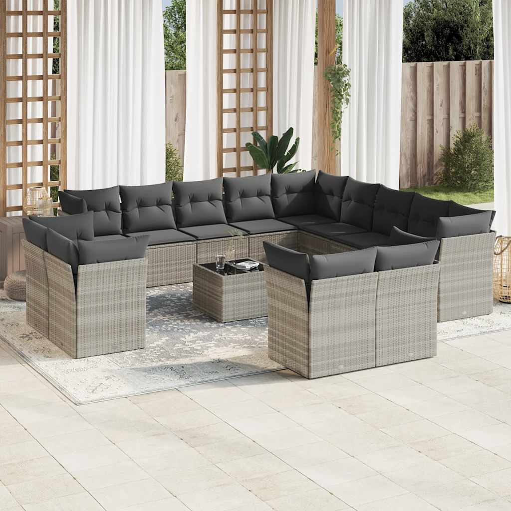 13-tlg. Garten-Sofagarnitur mit Kissen Schwarz Poly Rattan