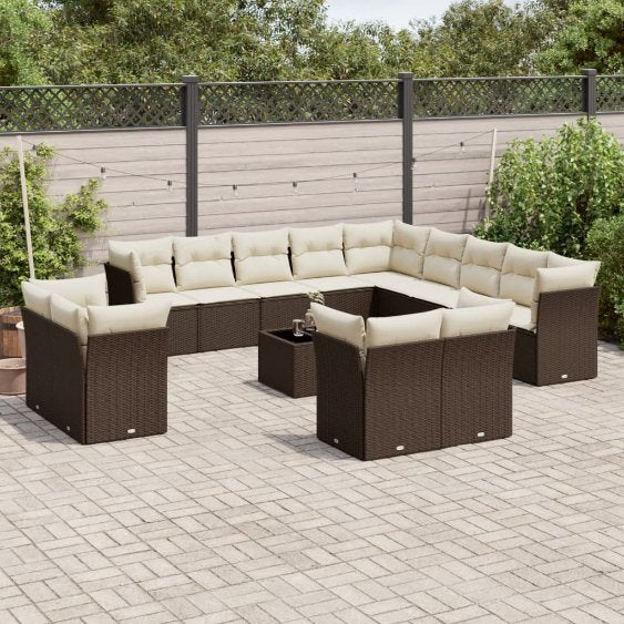 13-tlg. Garten-Sofagarnitur mit Kissen Schwarz Poly Rattan