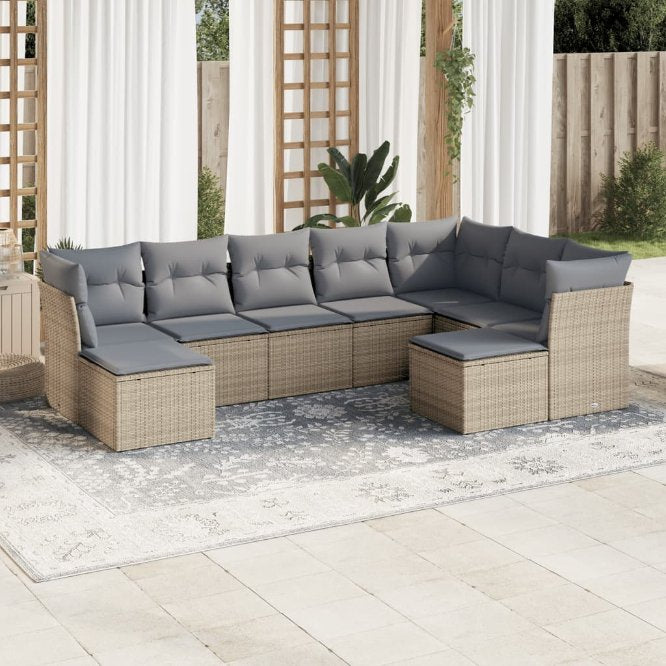 9-tlg. Garten-Sofagarnitur mit Kissen Schwarz Poly Rattan