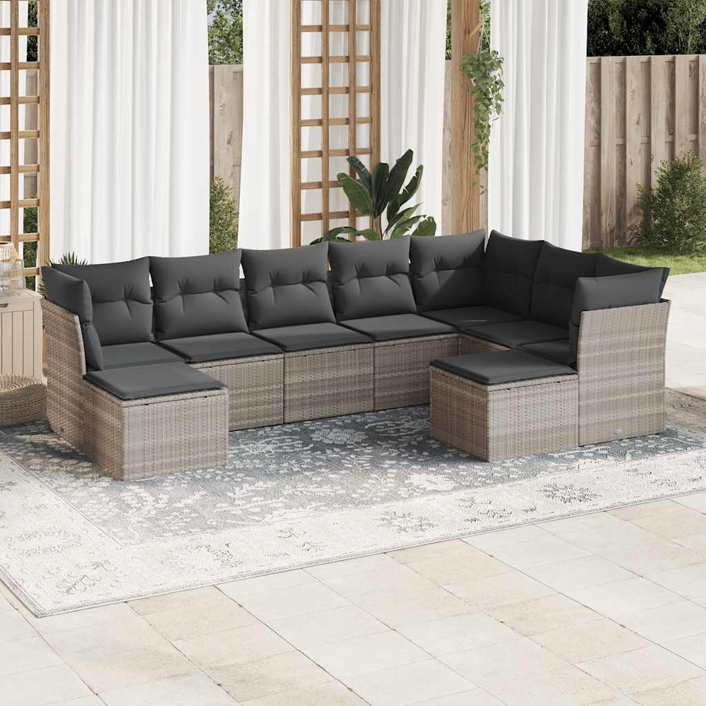 9-tlg. Garten-Sofagarnitur mit Kissen Schwarz Poly Rattan
