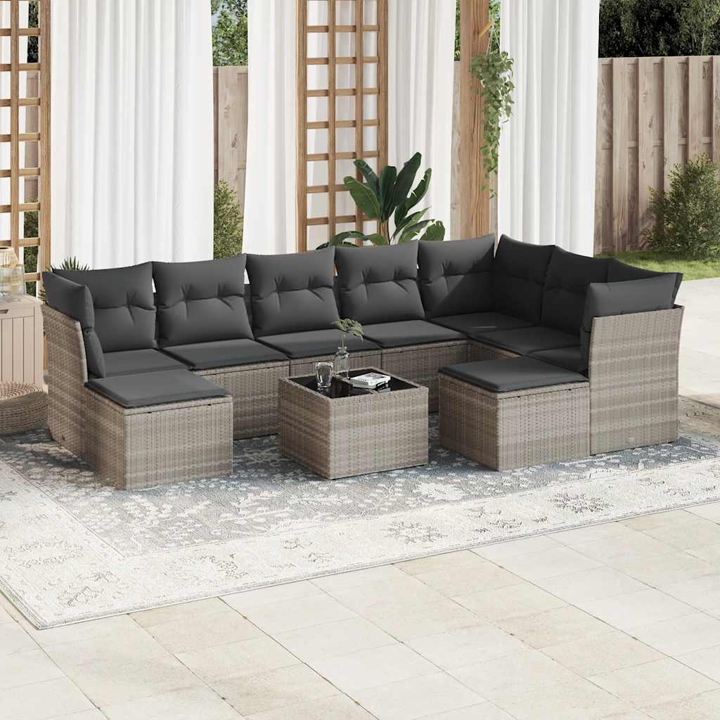 9-tlg. Garten-Sofagarnitur mit Kissen Schwarz Poly Rattan