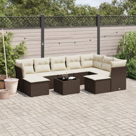 9-tlg. Garten-Sofagarnitur mit Kissen Schwarz Poly Rattan