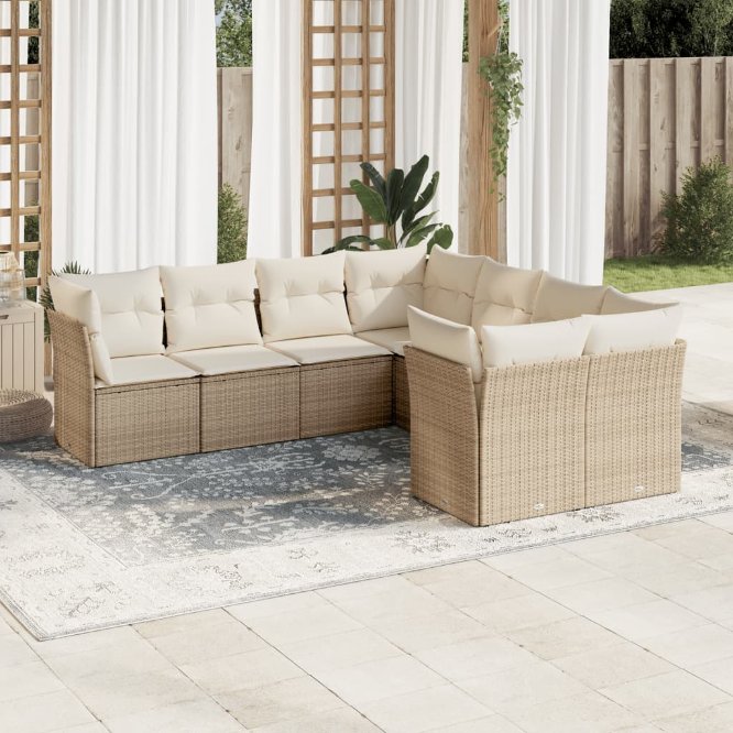 8-tlg. Garten-Sofagarnitur mit Kissen Schwarz Poly Rattan