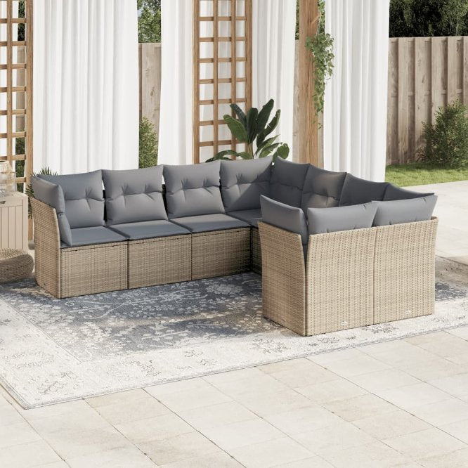 8-tlg. Garten-Sofagarnitur mit Kissen Schwarz Poly Rattan
